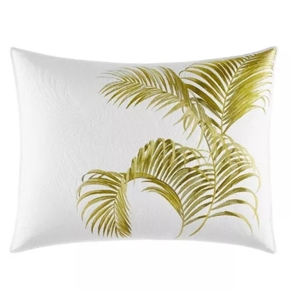 Tommy Bahama Breezeway Quilted King Sham | NWT | Palm Embroidery | White & Green
